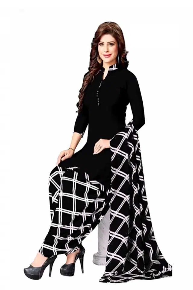 Kanooda Georgette Women's Printed Salwar Suit (Black) (KS-5)