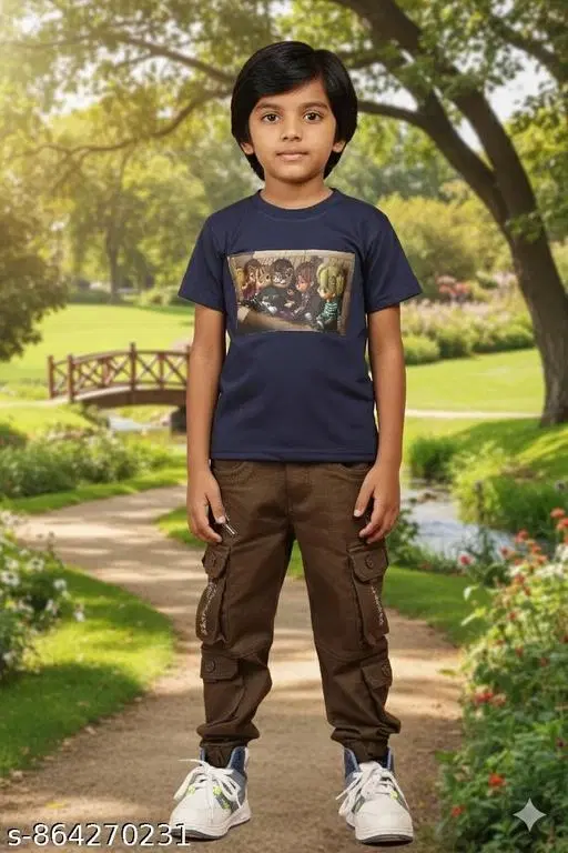Printed Cotton Blend Tshirts for Boys (Navy Blue, 10-11 Years)