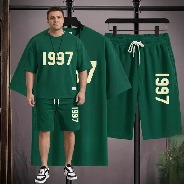 T Shirt and Shorts Set for Men, Pack of 2 (Green, M)