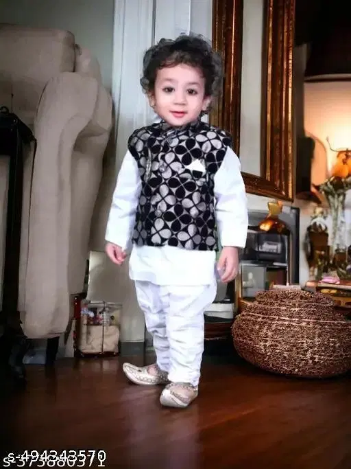 Solid Cotton Blend Kurta Set for Boys (White, 3-4 Years)