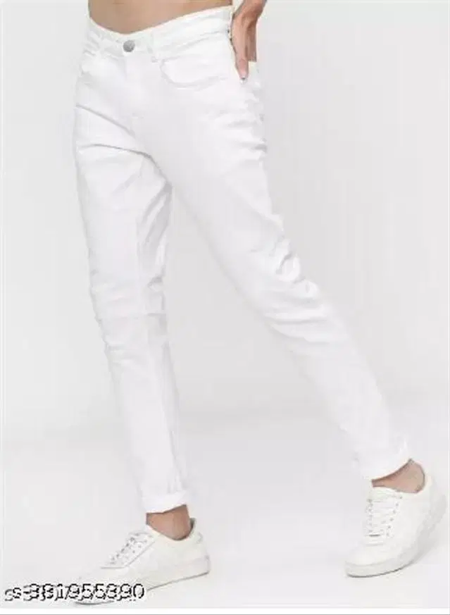 Denim Slim Fit Jeans for Men (White, 28)