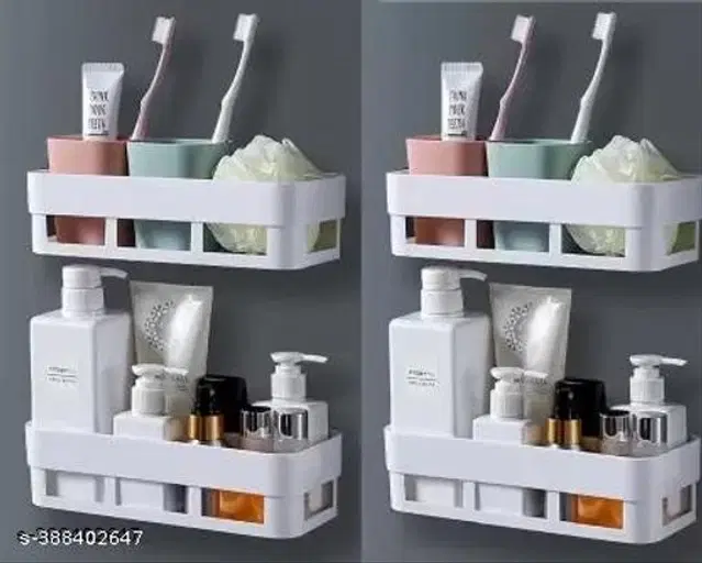 Plastic Bathroom Shelves, White, Pack of 4