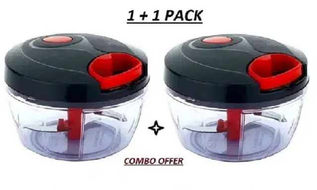 Handy Vegetables & Fruits Manual Chopper, Black, Pack of 2, 450 ml