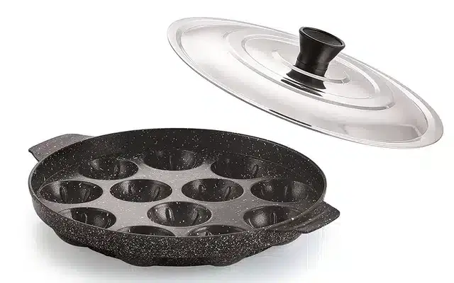 Non-Stick 12 Cavity Aluminium Appam Maker, Black