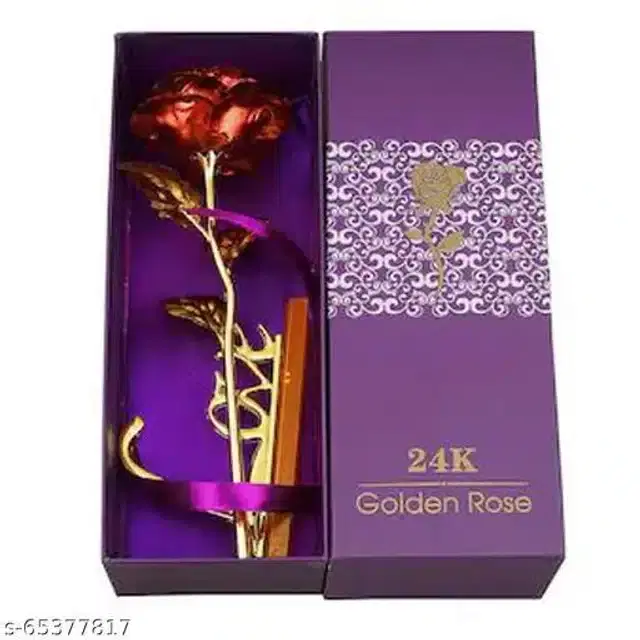 Gold Plated Rose Flower with Love Stand Gift, Red