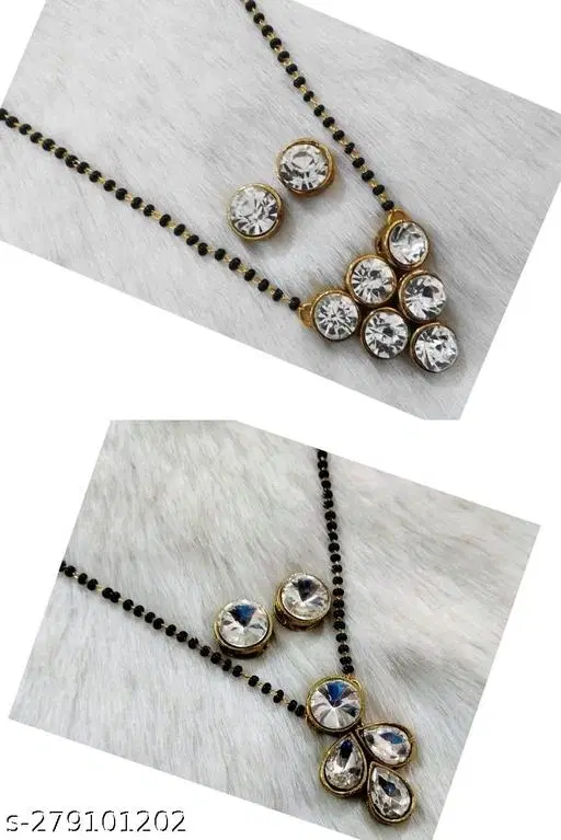 Alloy Mangalsutra With Earring for Women, Black