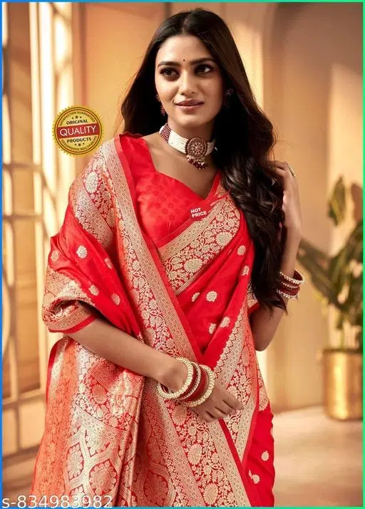 Zari Woven Kanjeevaram Saree for Women (Red, Free Size)
