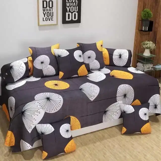 Adirav Polycotton Feel Single Bed Sheet, 2 Bolster covers & 5 Cushion Covers, Brown, ADRV-DW-66