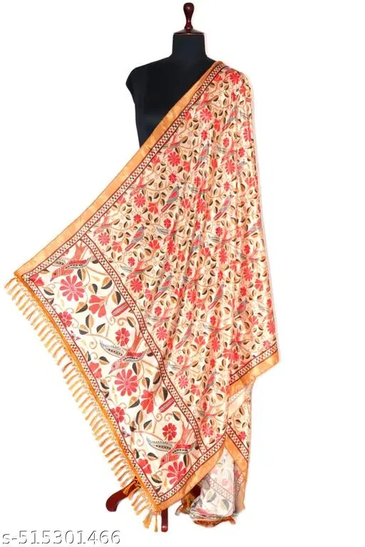 Cotton Printed Dupatta for Women & Girls, Orange (Free Size)