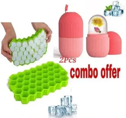 Silicon Honeycomb Shape Ice Cube Mould Tray-37 Cavities Mold with Face roller combo