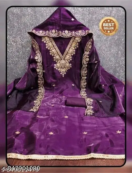 Vichitra Silk Embroidered Punjabi Suits for Women (Wine, Un Stitched)