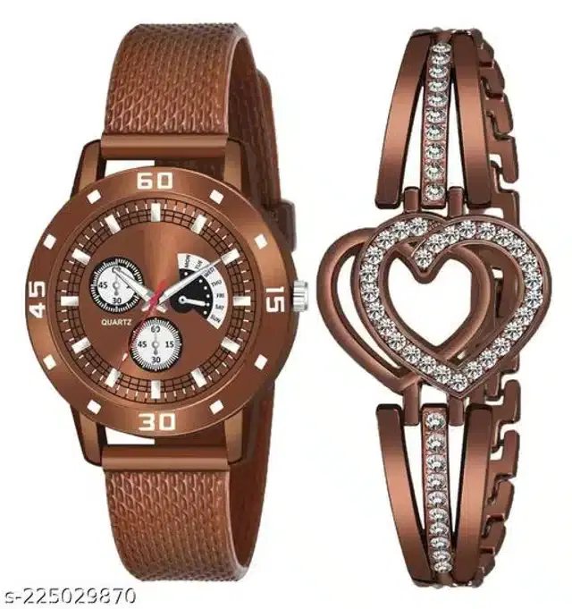 Analog Watch with Bracelet for Women, Set of 2 (Multicolor)