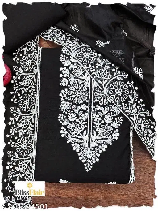 Embroidered Botanical Patiala Suits for Women (Black, Un Stitched)
