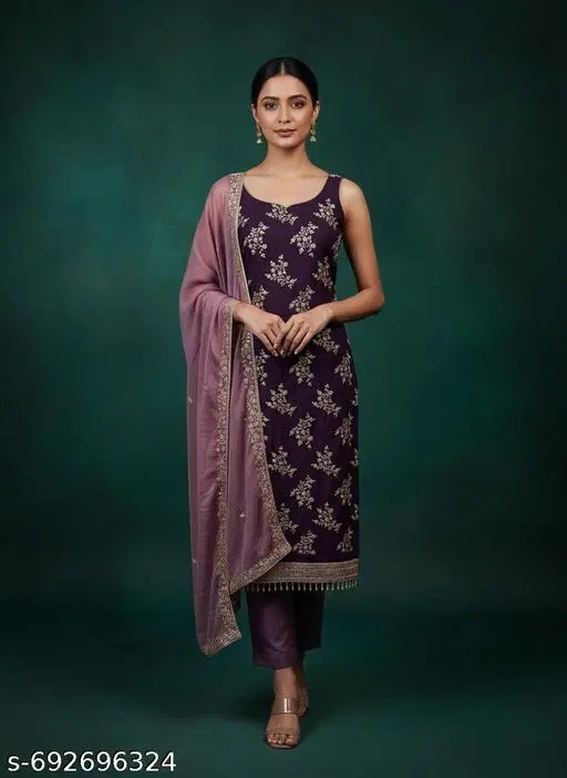 Embroidered Anarkali Party Suit for Women (Purple, Un Stitched)