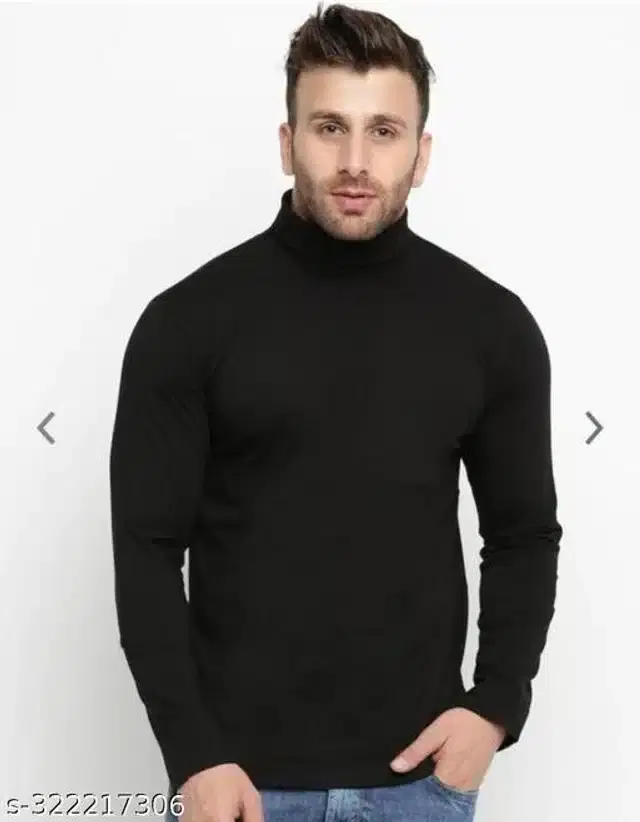 Woolen Full Sleeves High Neck Sweater for Men (Black, L)