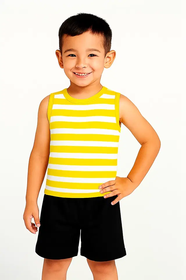 Cotton Stripes Clothing Set for Boys, Yellow (6-12 Months)