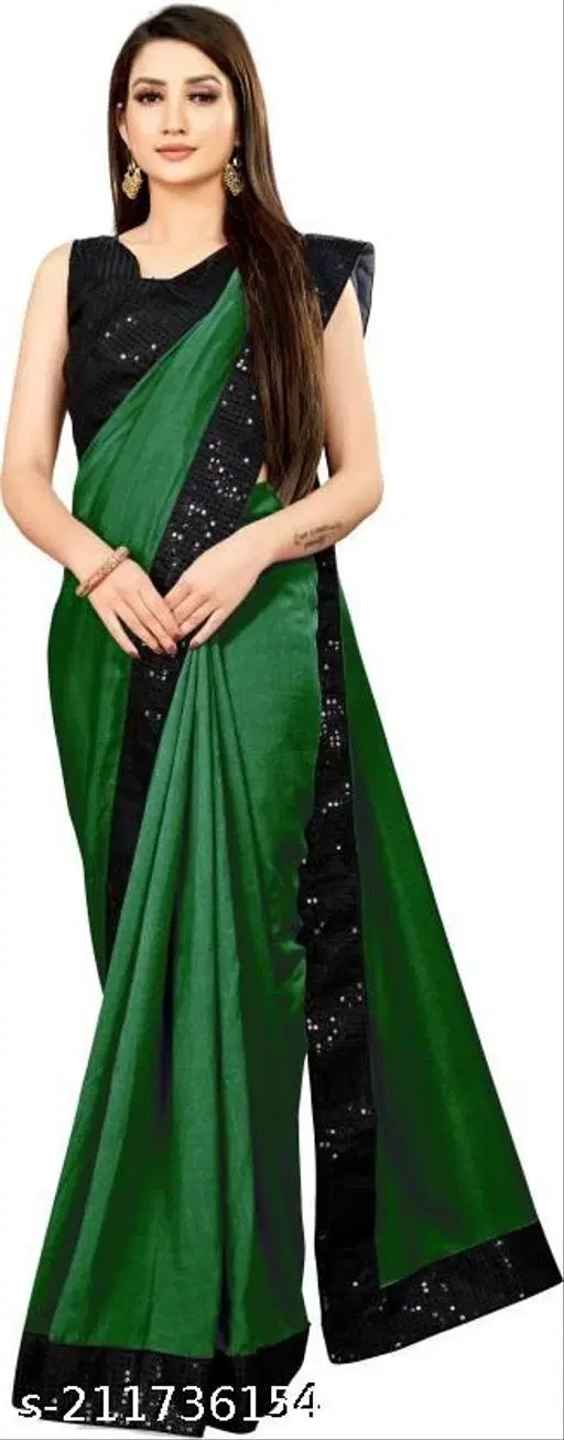 Vichitra Silk Embellished Saree For Women, Green