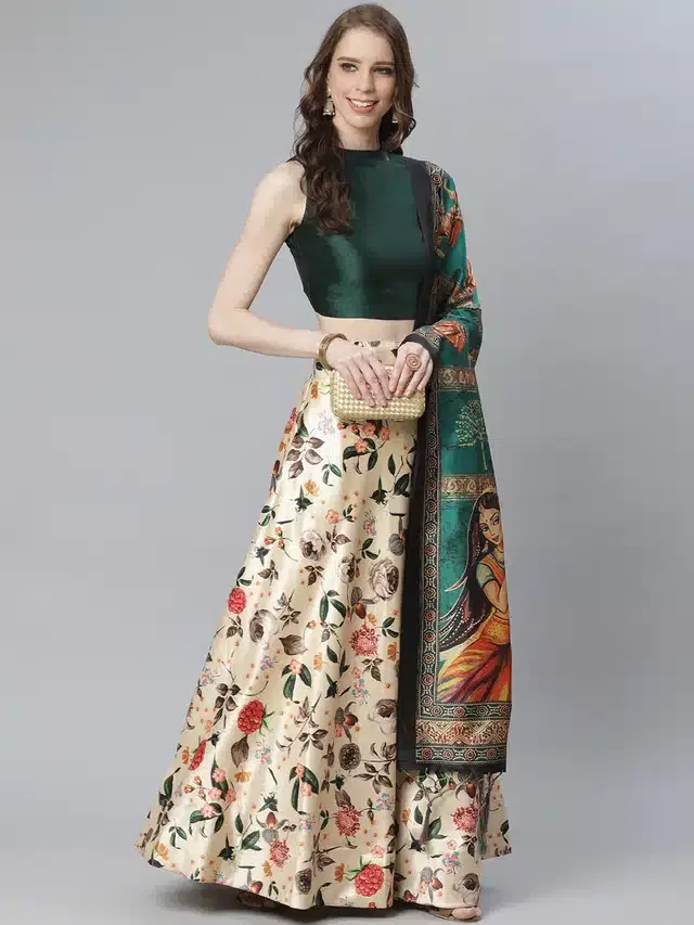 Digital Printed Unstitched Lehenga Choli for Women (Multicolor)