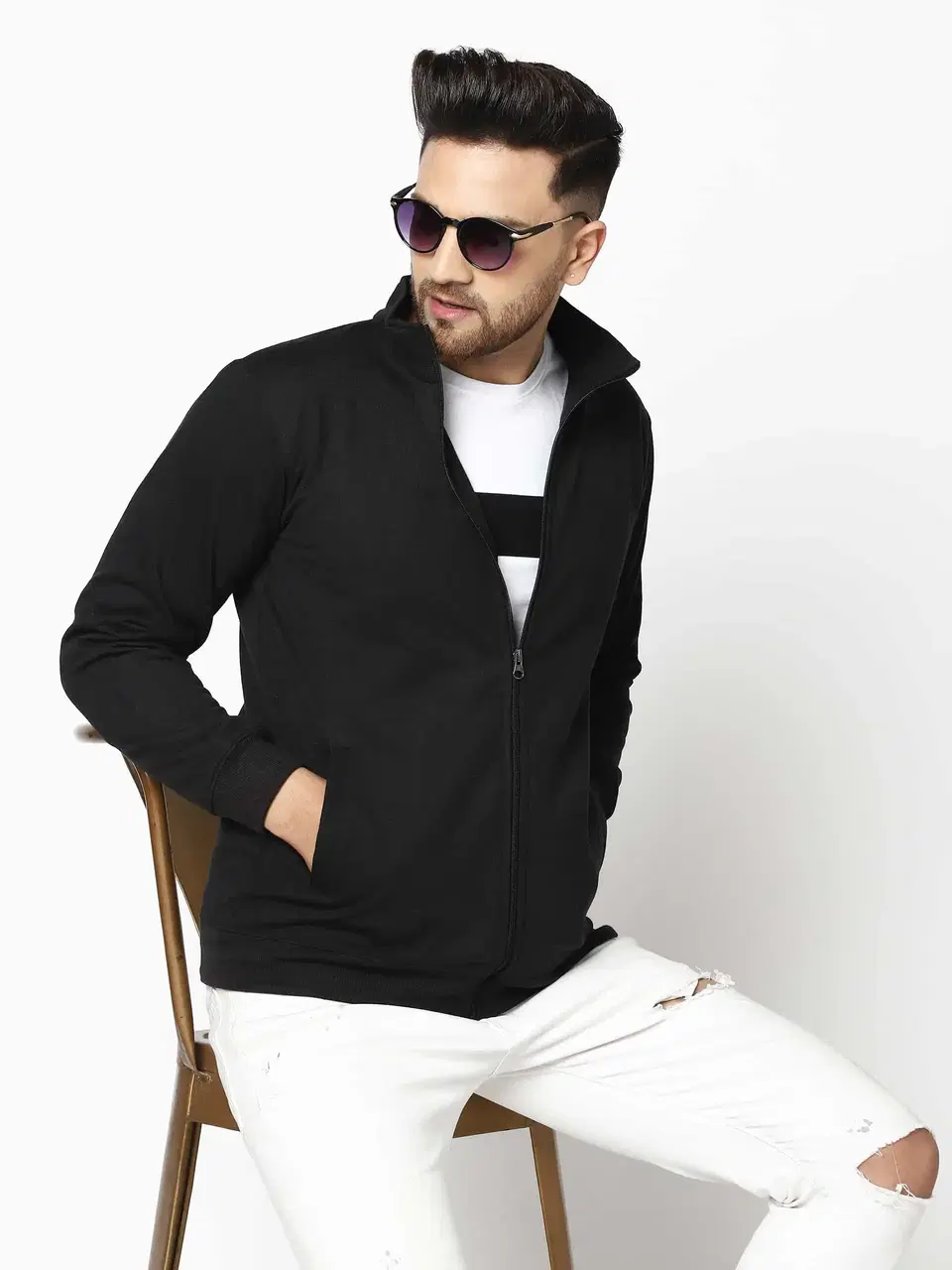 GESPO Mens Full Sleeve Solid Sweatshirt (Black, S) (S05)