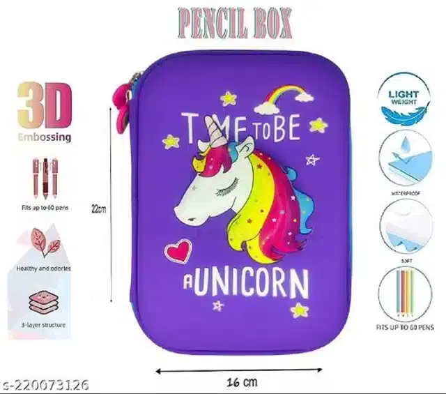 Unicorn Theme Pencil Case for Kids, Blue