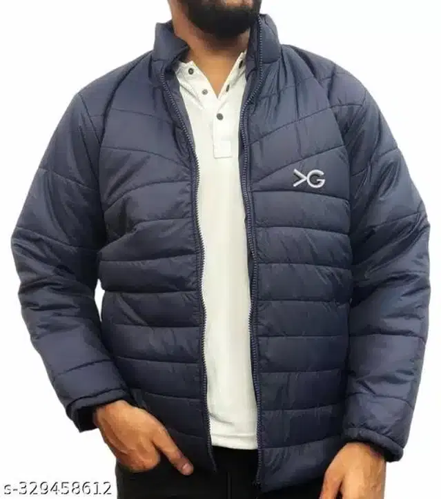 Polyester Jacket for Men (Navy Blue, L)