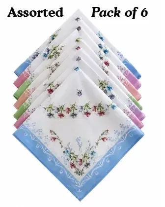Womens Handkerchiefs Cotton Mulitcolour(Free Size) Pack of 6