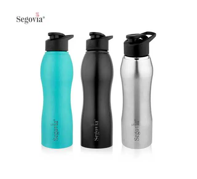 Segovia H2O Single Walled Stainless Steel Sports Water Bottle with Sipper Cap, Pack of 3, Assorted, 1000 ml, SS-12
