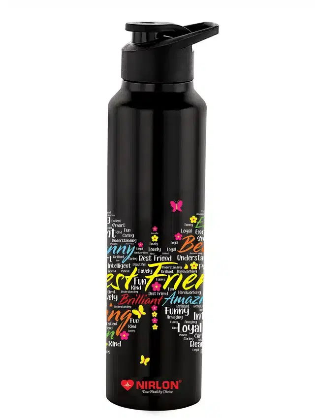 Stainless Steel Insulated Single Wall Water Bottle, Black, 1000 ml