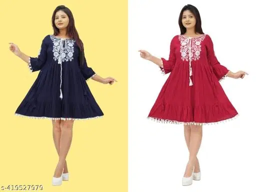 Bohemian Party Dress for Women, Pack of 2 (Red, XL)