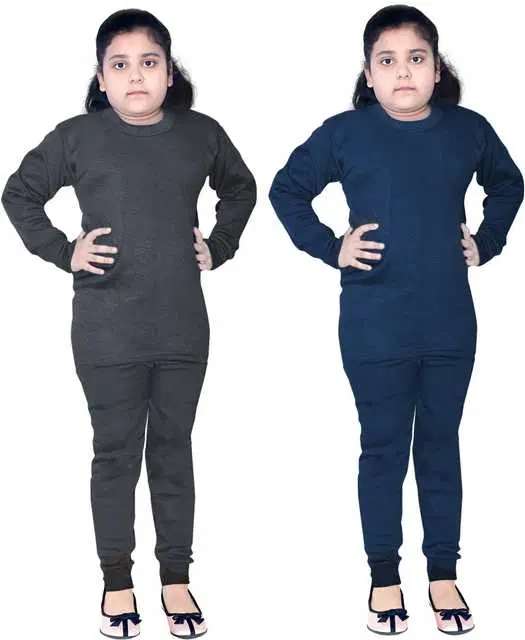 Solid Kids Girl's Thermal Top, Pack of 2 (Grey & Blue, 4-5 Years) (FE-1)