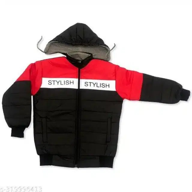 Nylon Full Sleeves Hooded Jacket for Girls (Red & Black, 9-12 Months)