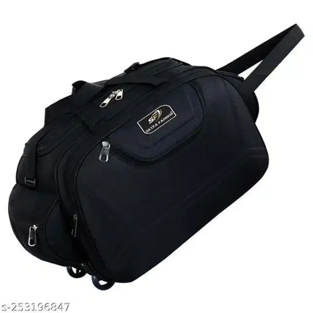 Nylon Strolley Duffel Bag, Black, 60 L