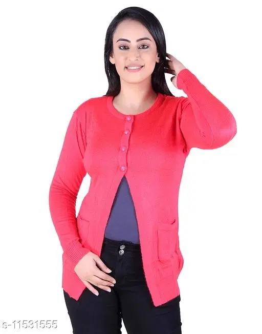 Acrylic Solid Sweater for Women (Red, M)