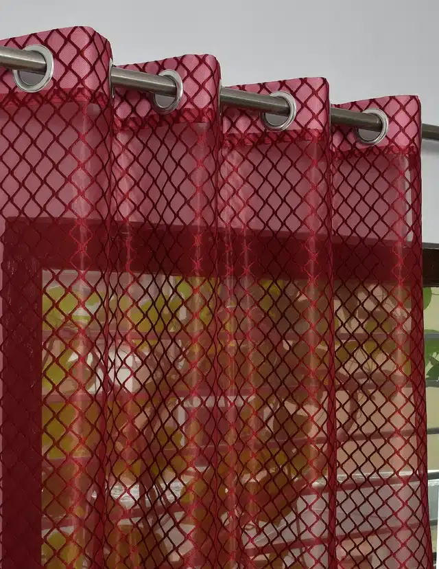 Netted Window & Door Curtains, Pack of 2, Maroon, 5 feet