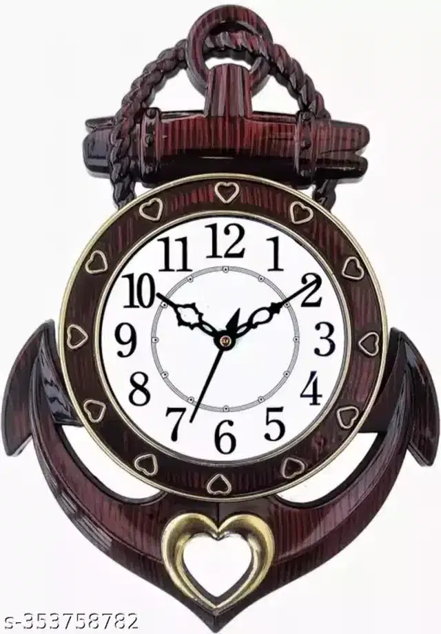 Plastic Analog Wall Clock, Dark Brown & White