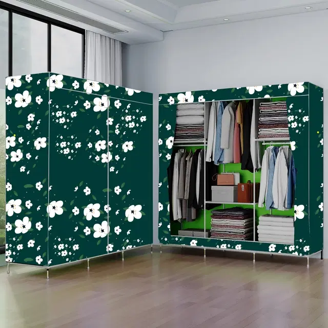 Plastic Printed Collapsible Wardrobe, Green