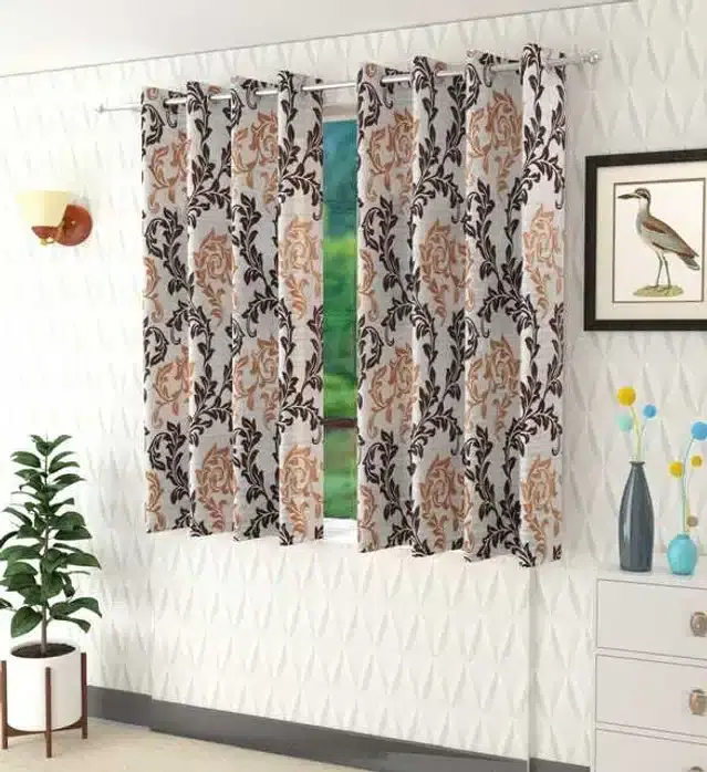 Window Curtain, Pack of 2, Brown, 4X5 Feet