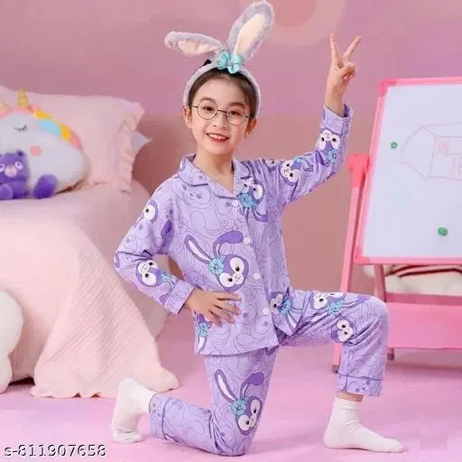 Night Suit for Girls (Purple, 8-9 Years)