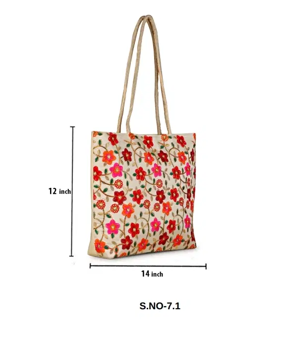 Women Floral Embellished Handheld Shoulder Bag, Pack of 1, Beige