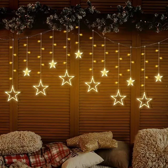 6+6 Star 3 Meter Curtain Led Light, Warm White