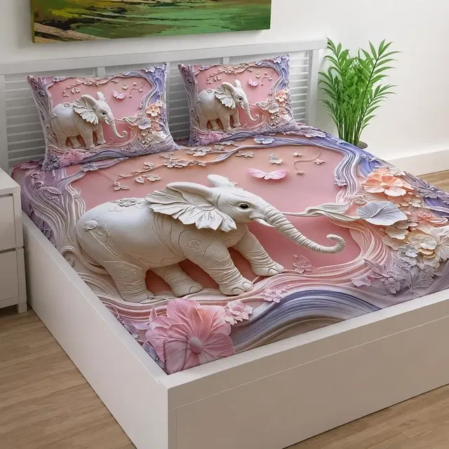 Premium 7D Elephant Printed Bedsheet 90x100in