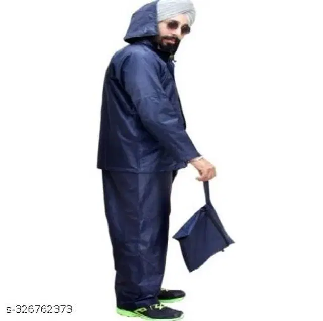 Polyester Rain Coat for Men, Black, M