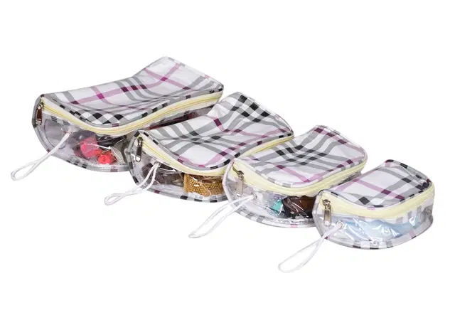 Canvas Portable Accessories & Cosmetics Storage Pouch, White, Set of 4