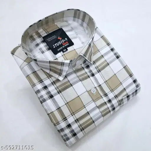 Cotton Blend Checkred Shirt for Men, Cream (XL)