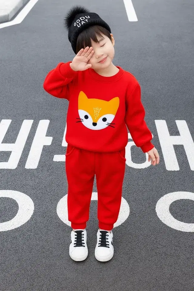 Cotton Blend Printed Clothings Set for Girls,, Red (12-18 Months)