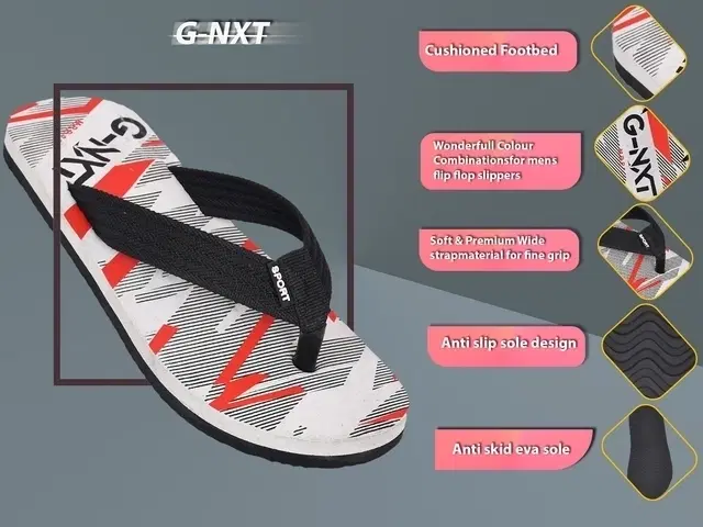 Slippers for Men (White & Red, 8)