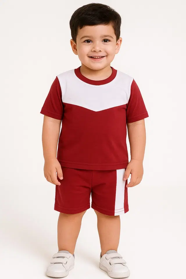 Solid Top & Bottom Set for Boys (Maroon, 2-3 YR)