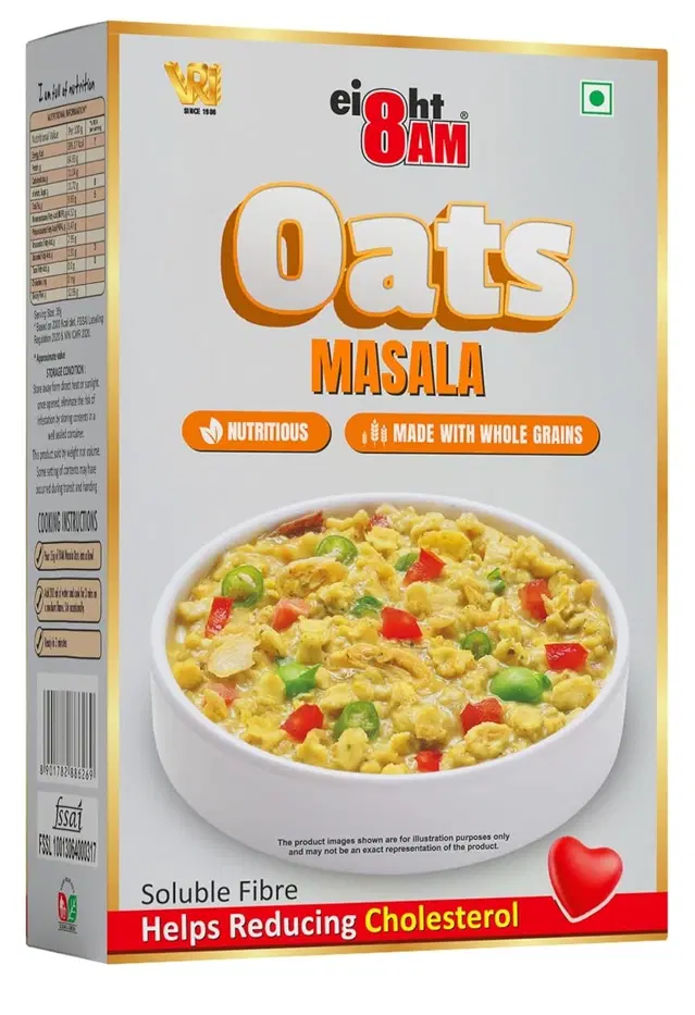 8am Masala Oats, 200 g(pack Of 4), Natural Wholegrain, Nutritious Breakfast Cereals, Easy To Cook, Spicy Flavoured Rolled Oats With High Fibre, Tasty &amp; Healthy Snacks