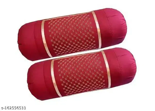 Embroidered Cotton Bolster Cover, Pink, 16x20 inches, Pack of 2