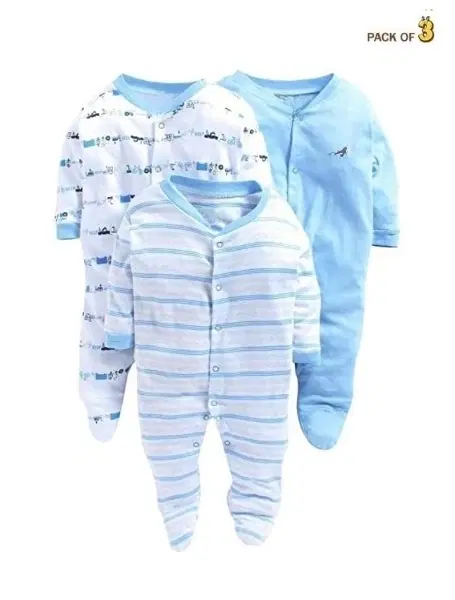 Hosiery Cotton Printed Rompers for Kids, Pack of 3, Multicolor (0-3 Months)